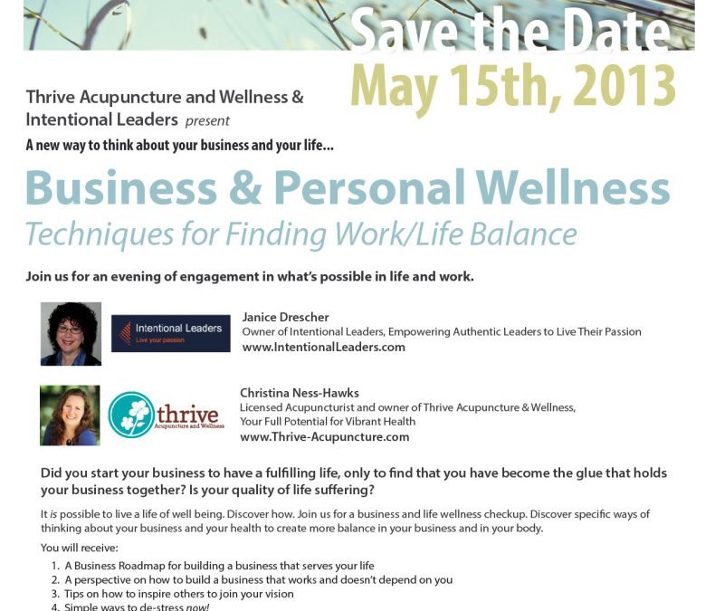 Business and Personal Wellness Workshop, May 15, 2013